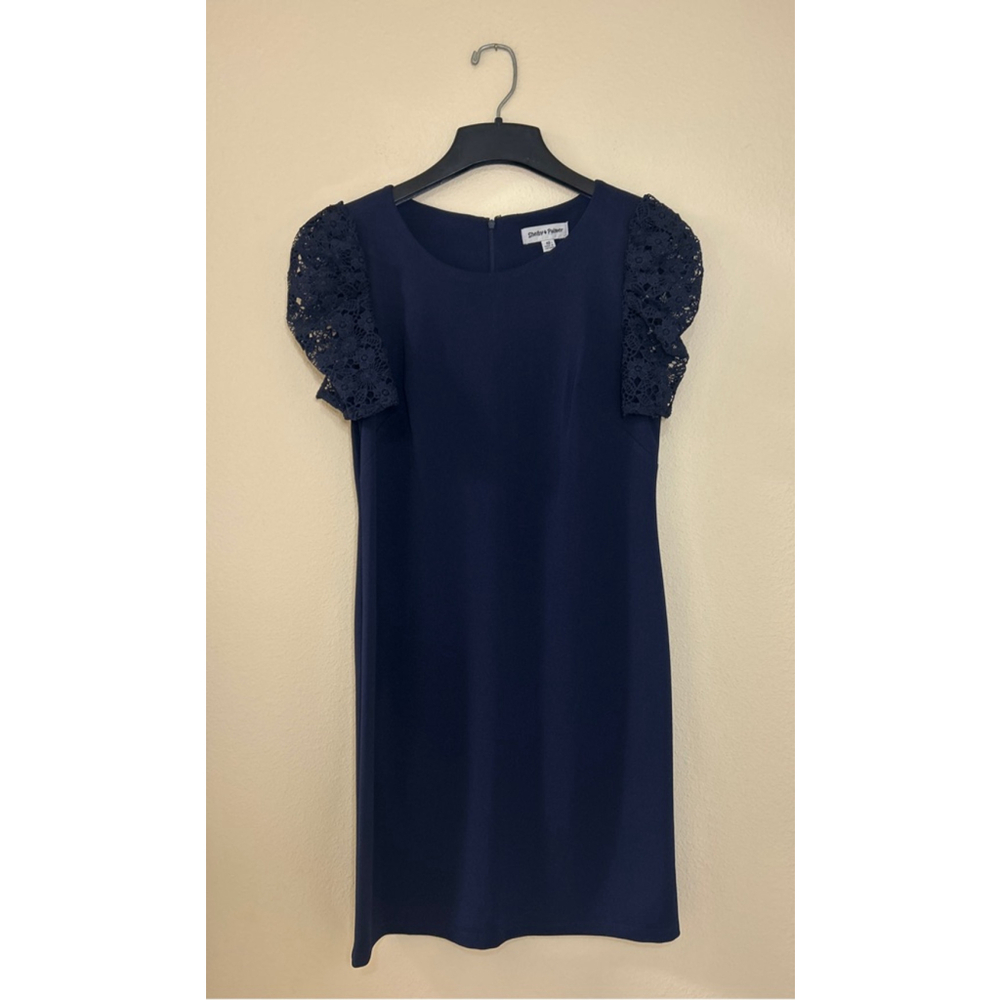 Shelby & Palmer Women's Size 10 Navy Blue Knee Length Dress Puffed Sleeves